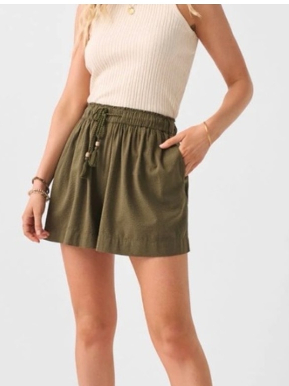 Faherty Olive Green High-Waist Drawstring Shorts Size S/M NWOT